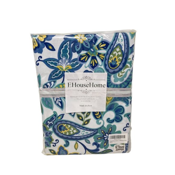 E House Home Blue Paisley Umbrella Tablecloth - 60" Round ~ NEW - Picture 1 of 7